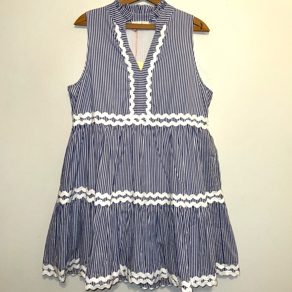 entro Dresses & Skirts - NEW Entro Womens Dress Large Navy Tiered Striped Dress Rick Rack Trim Lined